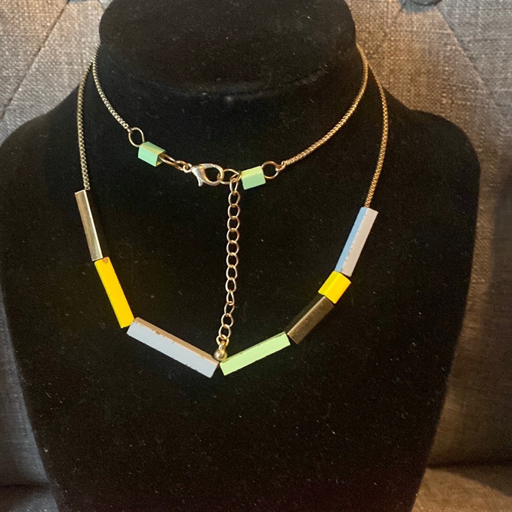 Contemporary bold tile and gold necklace